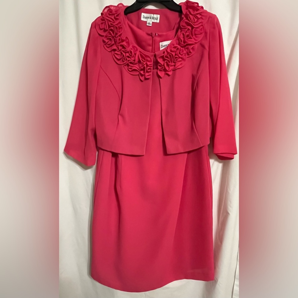 Danny and Nicole hot pink size 14 wide dress and jacket set